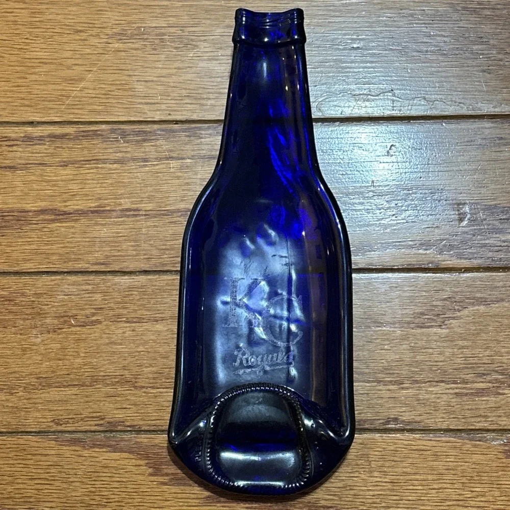 Cobalt Blue Melted Glass Beer Bottle Spoon Rest Kitchen Holder KC Royals 9